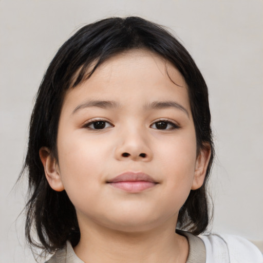 Neutral asian child female with medium  brown hair and brown eyes