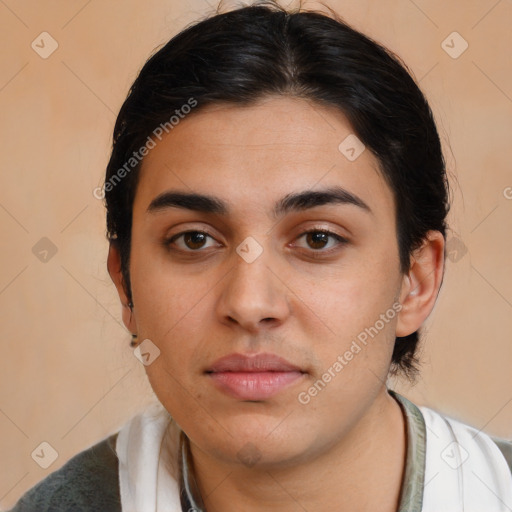 Neutral white young-adult male with medium  brown hair and brown eyes