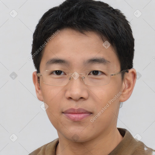 Neutral asian young-adult male with short  brown hair and brown eyes