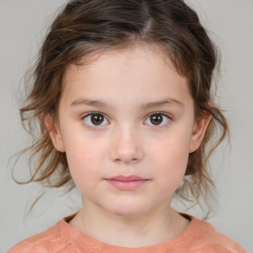 Neutral white child female with medium  brown hair and brown eyes