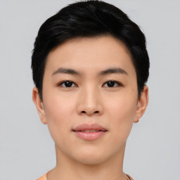 Neutral asian young-adult female with short  black hair and brown eyes