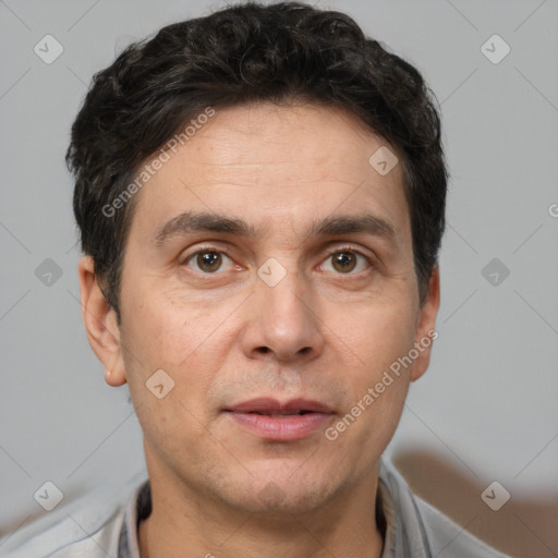 Neutral white adult male with short  brown hair and brown eyes