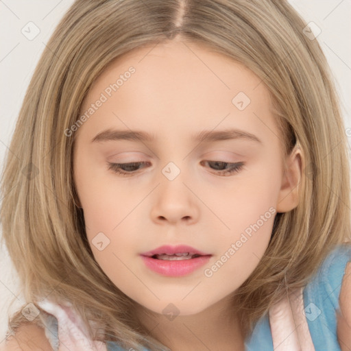 Neutral white child female with medium  brown hair and brown eyes