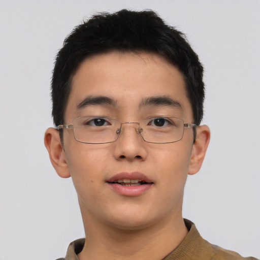 Neutral asian young-adult male with short  brown hair and brown eyes