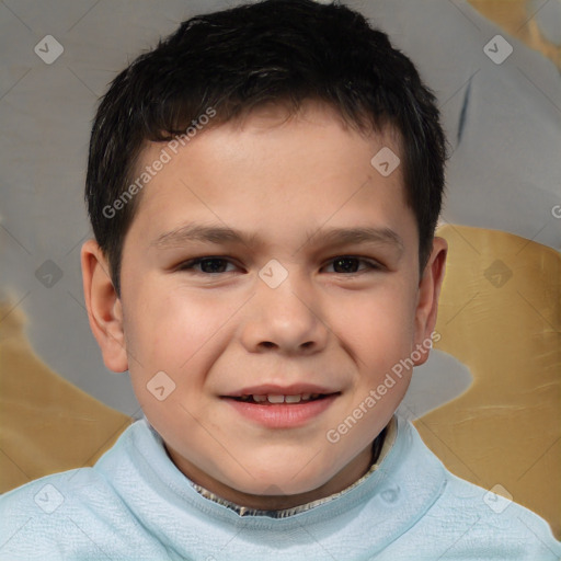 Joyful white child male with short  brown hair and brown eyes