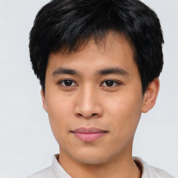 Neutral asian young-adult male with short  black hair and brown eyes