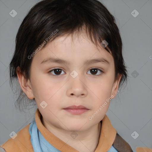 Neutral white child female with medium  brown hair and brown eyes