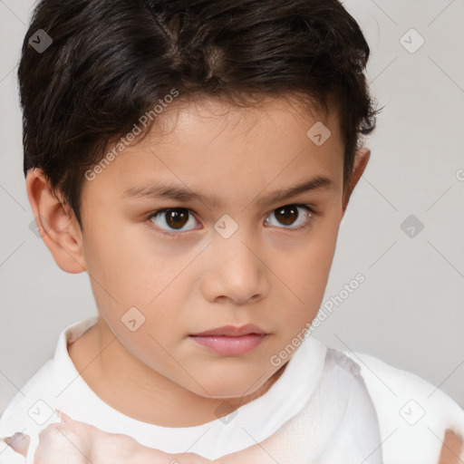 Neutral white child female with short  brown hair and brown eyes