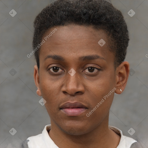 Neutral black young-adult male with short  brown hair and brown eyes