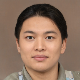 Neutral asian young-adult male with short  brown hair and brown eyes