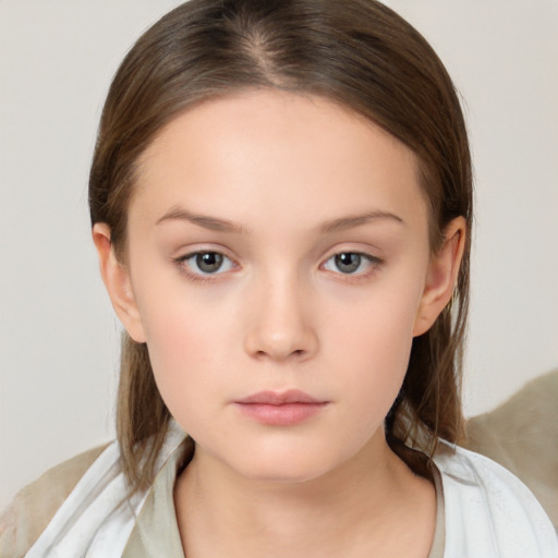 Neutral white child female with medium  brown hair and brown eyes