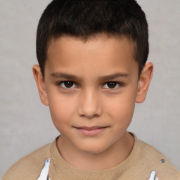 Joyful white child male with short  brown hair and brown eyes