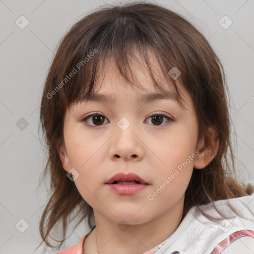 Neutral white child female with medium  brown hair and brown eyes