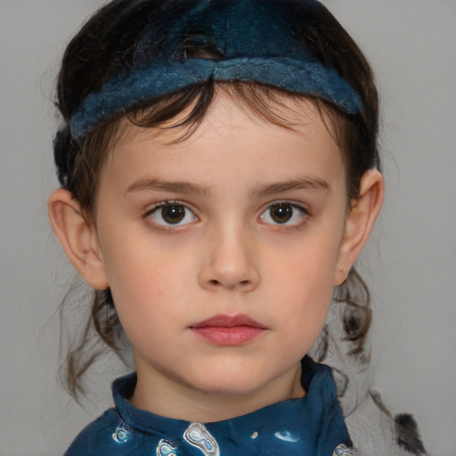 Neutral white child female with medium  brown hair and brown eyes