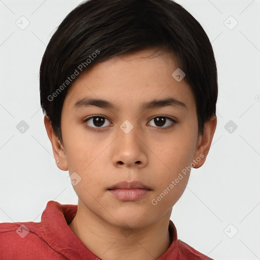 Neutral asian young-adult female with short  brown hair and brown eyes