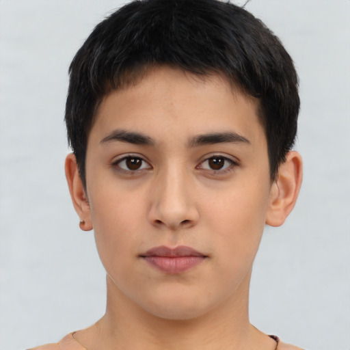 Neutral latino young-adult male with short  brown hair and brown eyes