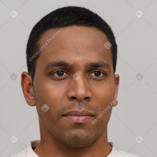 Neutral black young-adult male with short  brown hair and brown eyes