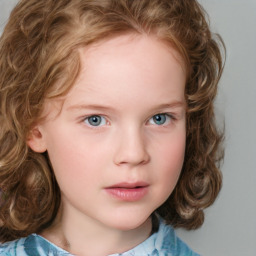 Neutral white child female with medium  brown hair and blue eyes