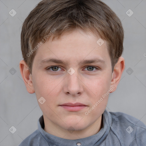 Neutral white young-adult male with short  brown hair and grey eyes