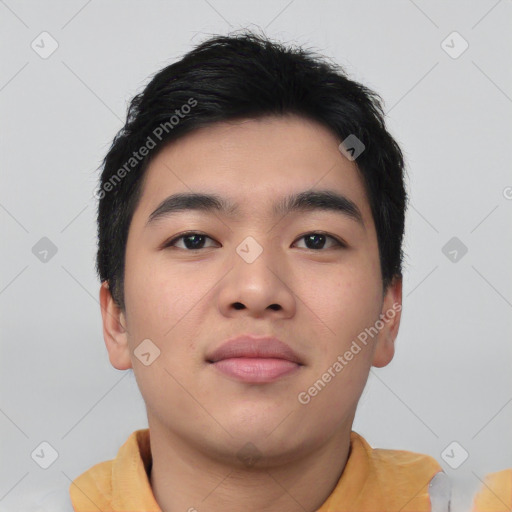 Neutral asian young-adult male with short  black hair and brown eyes