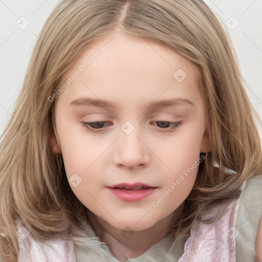 Neutral white child female with medium  brown hair and brown eyes