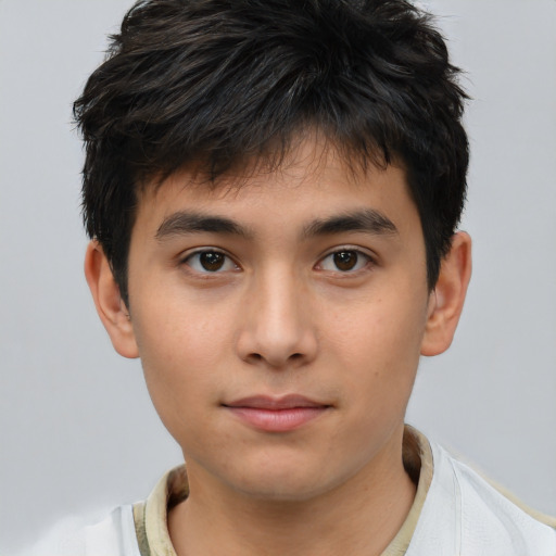 Neutral asian child male with short  brown hair and brown eyes