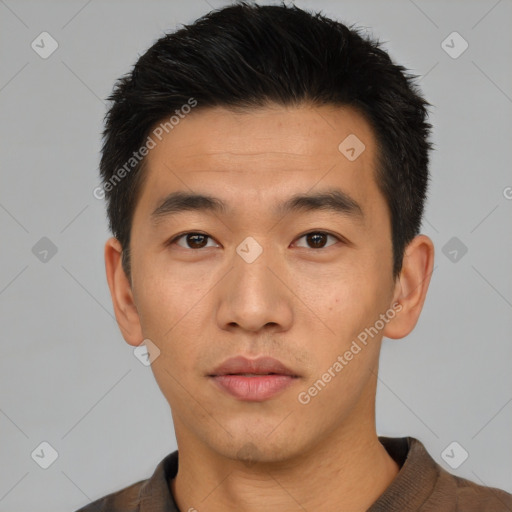 Neutral asian young-adult male with short  black hair and brown eyes