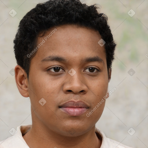 Neutral latino young-adult male with short  brown hair and brown eyes