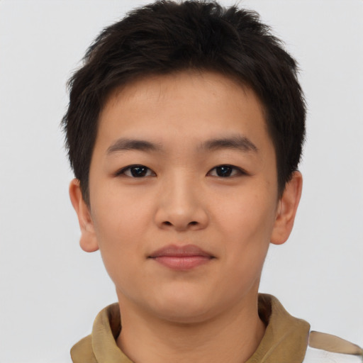 Neutral asian young-adult male with short  brown hair and brown eyes