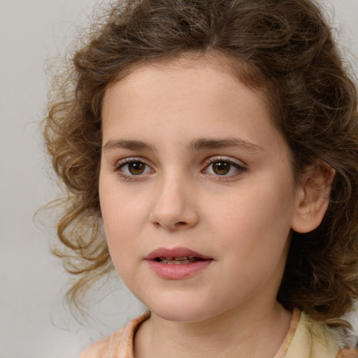 Neutral white child female with medium  brown hair and brown eyes