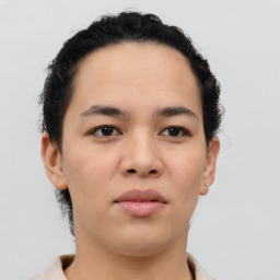 Neutral asian young-adult female with short  brown hair and brown eyes