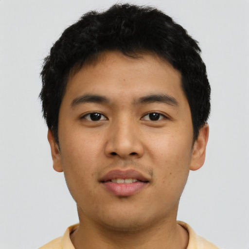 Neutral asian young-adult male with short  black hair and brown eyes