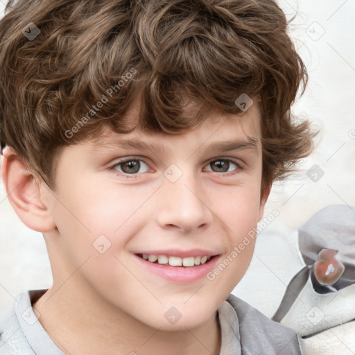 Joyful white child male with short  brown hair and brown eyes