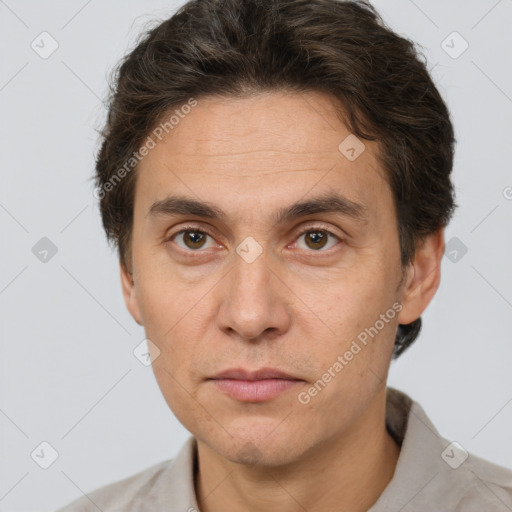 Neutral white adult male with short  brown hair and brown eyes