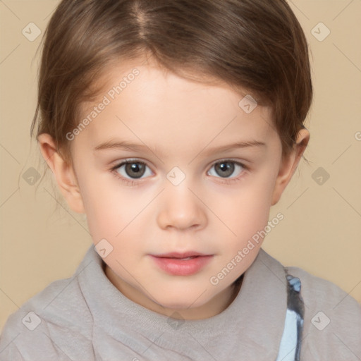 Neutral white child female with short  brown hair and brown eyes