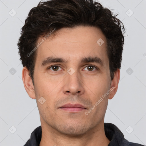 Neutral white adult male with short  brown hair and brown eyes