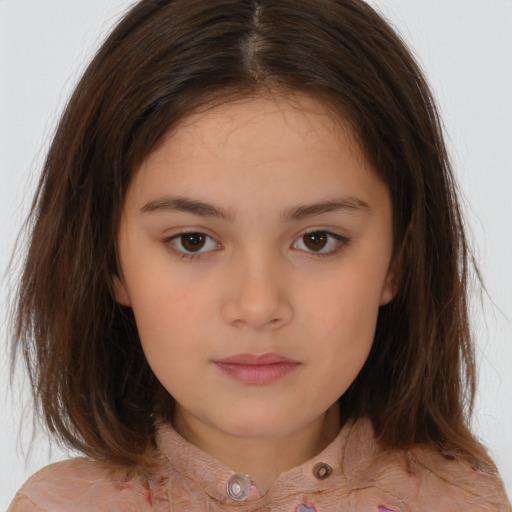 Neutral white child female with medium  brown hair and brown eyes