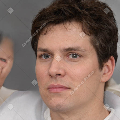 Neutral white adult male with short  brown hair and brown eyes