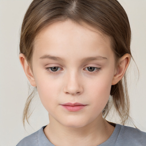 Neutral white child female with medium  brown hair and brown eyes