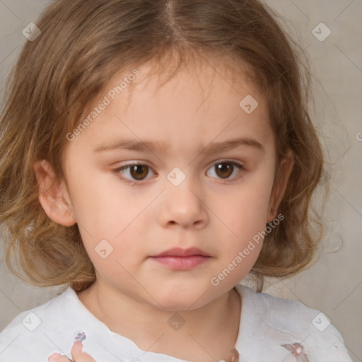 Neutral white child female with medium  brown hair and brown eyes