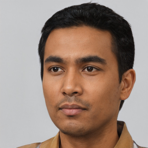 Neutral asian young-adult male with short  black hair and brown eyes