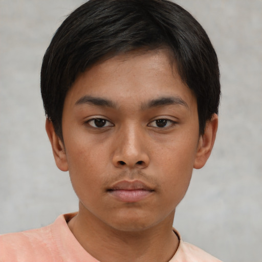 Neutral asian young-adult female with short  black hair and brown eyes