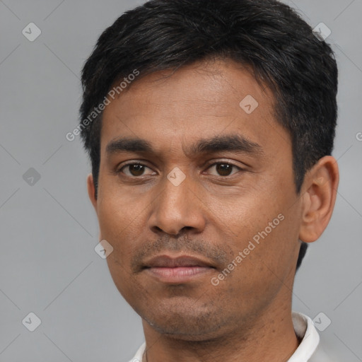 Neutral asian young-adult male with short  black hair and brown eyes