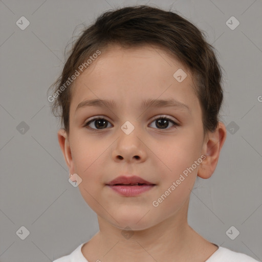 Neutral white child female with short  brown hair and brown eyes