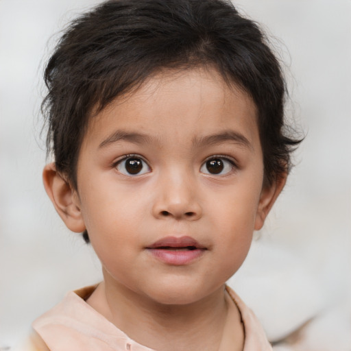 Neutral white child female with short  brown hair and brown eyes