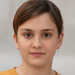 Neutral white child female with short  brown hair and brown eyes