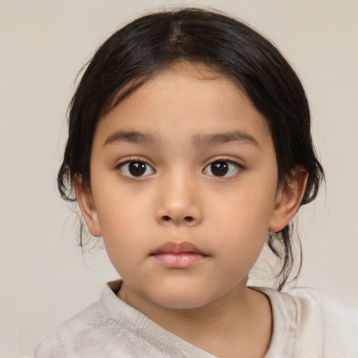 Neutral asian child female with medium  brown hair and brown eyes