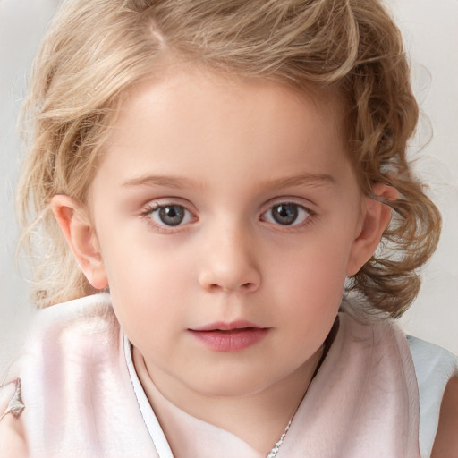 Neutral white child female with medium  brown hair and blue eyes