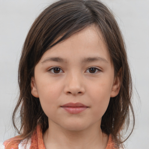 Neutral white child female with medium  brown hair and brown eyes