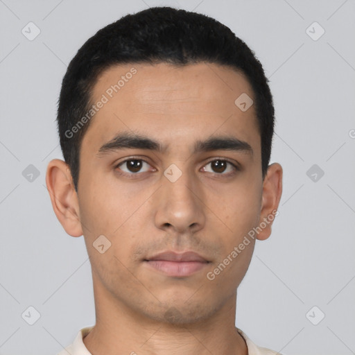 Neutral asian young-adult male with short  black hair and brown eyes